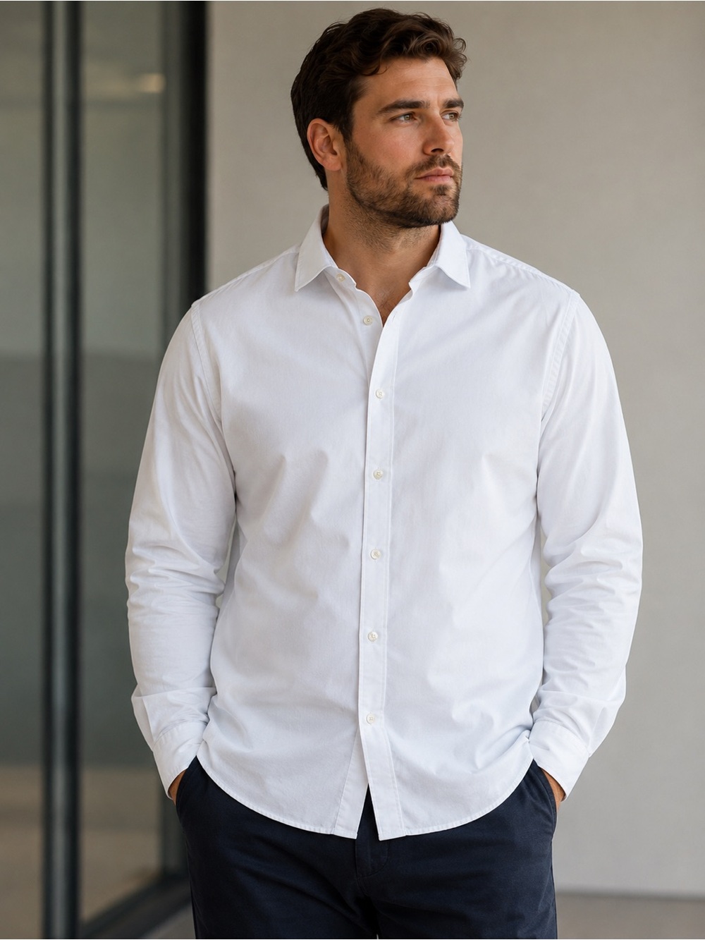 Michael Kors Men's White Long-Sleeve Dress Shirt